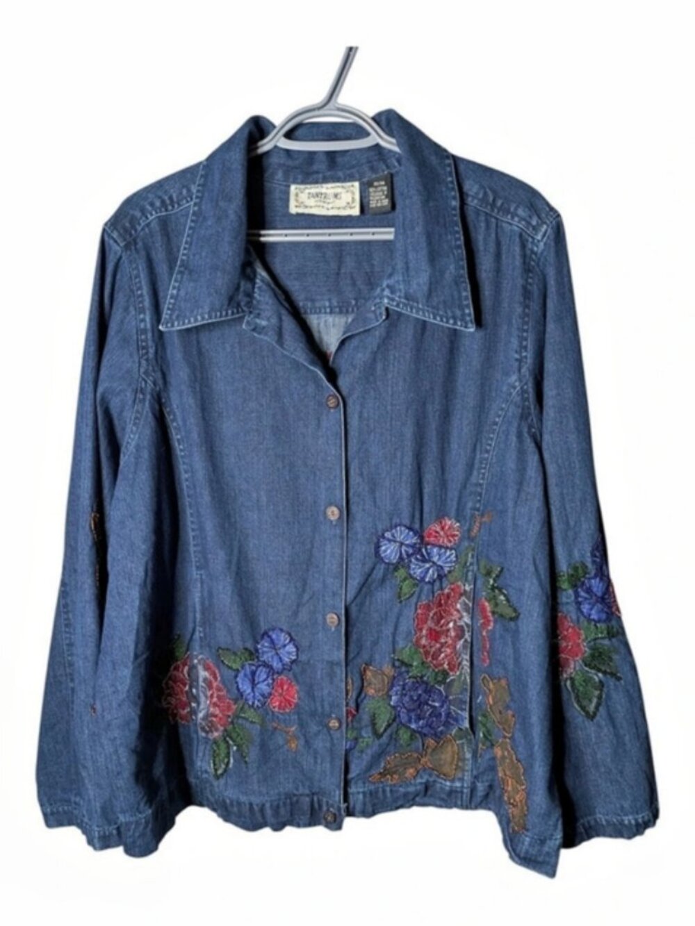 Tantrums Vintage Embroidered Floral Denim Shacket Dark Wash Size 22/24
